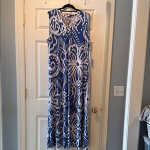 Chico's Navy and Cream Patterned Maxi Dress